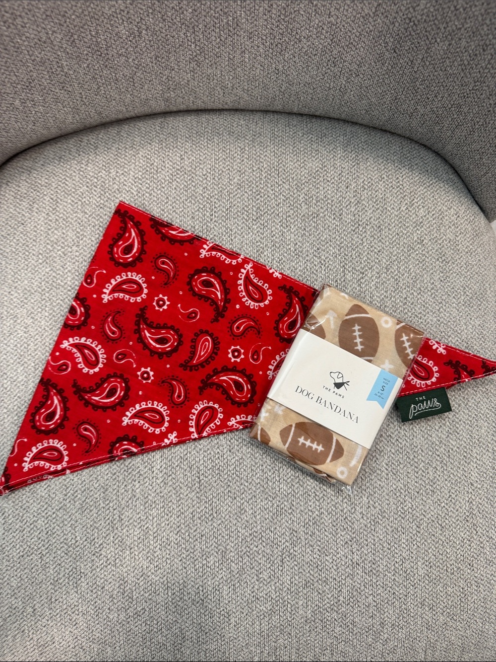 NWT set of 2. Red Paisley and Football Dog Bandana - Reversible Pet Accessory